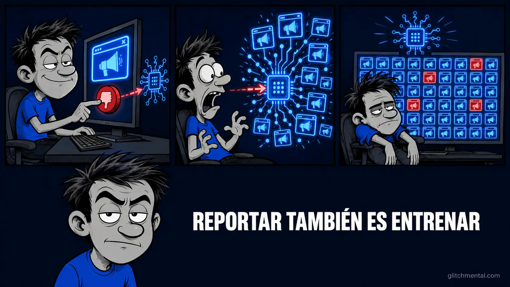 Cada vez que reportas un anuncio como 'irrelevante', el algoritmo aprende exactamente lo contrario de lo que quisiste decir.